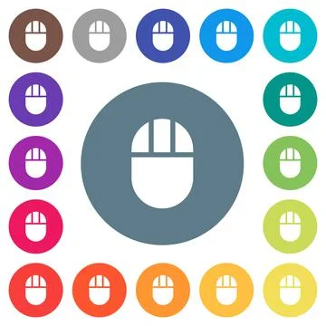 Three buttoned computer mouse flat white icons on round color backgrounds イラスト素材