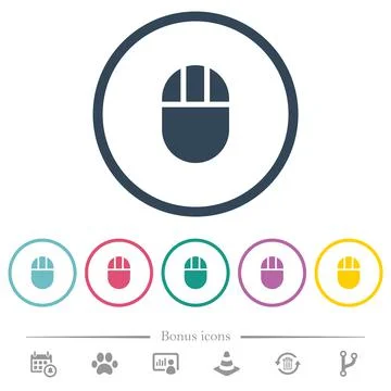 Three buttoned computer mouse flat color icons in round outlines Stock Illustration