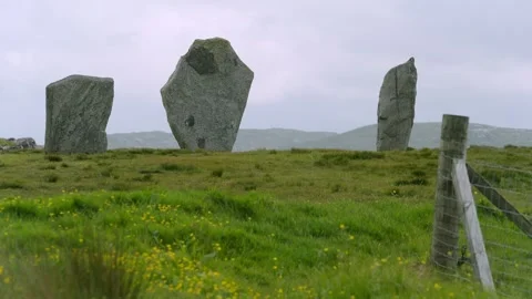 Three of the Callanish stones on the Outer Hebrides Stock Footage 332135329
