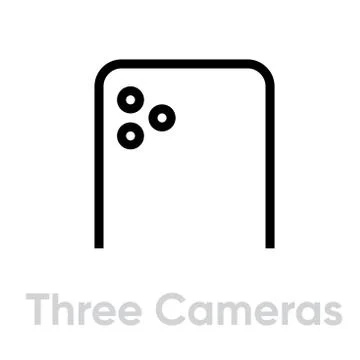 Three Cameras Phone icon. Editable line vector. Stock Illustration