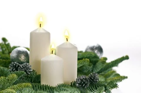 Three candles in advent setting Stock Photos
