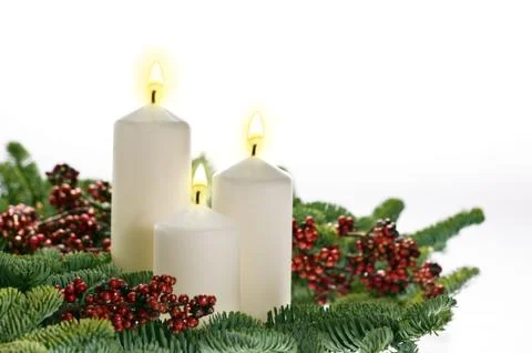 Three candles in advent setting Stock Photos