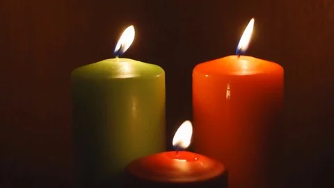 Three candles burning in the house Vídeo Stock 77283014