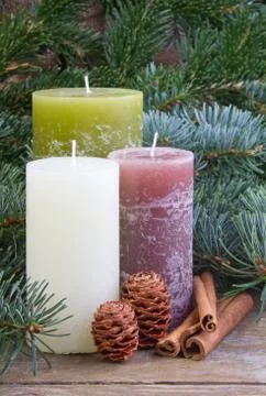 Three candles Stock Photos