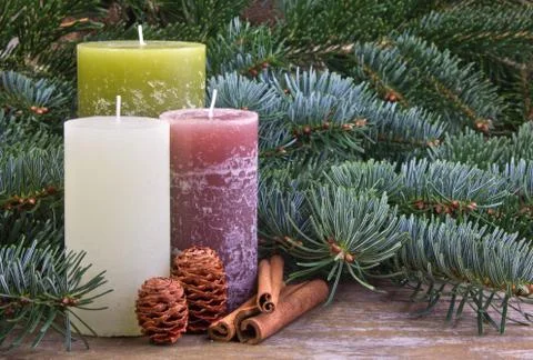 Three candles Stock Photos