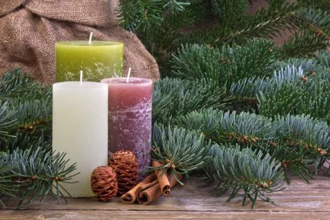 Three candles Stock Photos