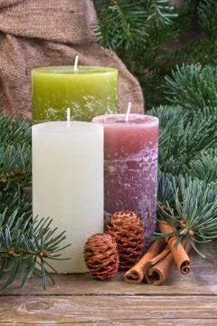 Three candles Stock Photos