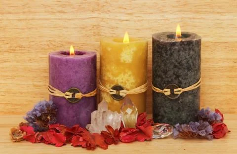 Three candles Stock Photos
