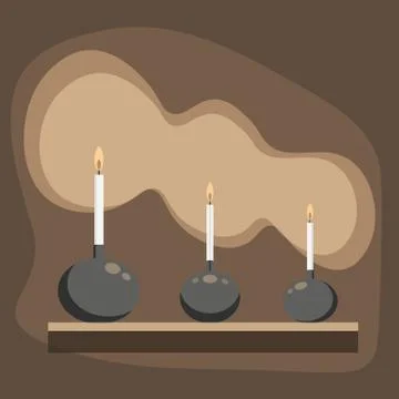 Three candlesticks with candles on a dark background Stock Illustration