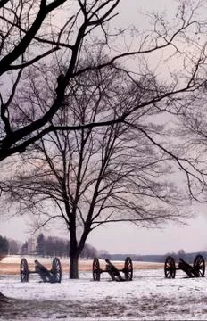Three cannons at Dusk in Valley Forge Stock Photos