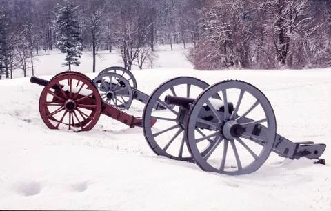 Three cannons in the snow Stock Photos