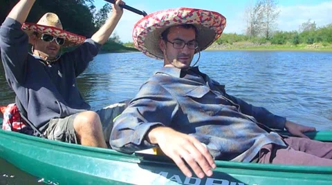 The Three Canoers Time Lapse Toward Stock Footage 8430047