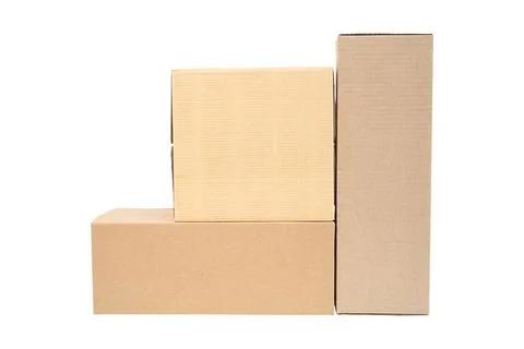 Three cardboard boxes isolated Foto stock