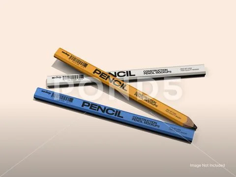 Three Carpenter's Pencil Mockup 3D Rendering Construction Stationery 3D Modello PSD