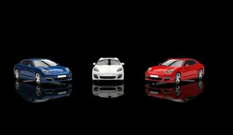 Three Cars On Black Background Illustrazione stock