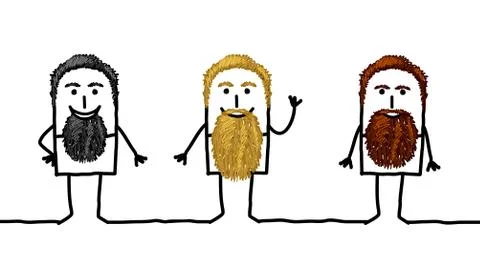 Three Cartoon Bearded Men Stock Illustration