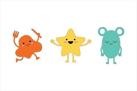 Three cartoon characters dancing on in flat vector style Stock Illustration