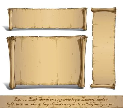 Three Cartoon Scrolls Standing Vertically. Stock Illustration