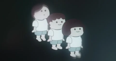 Three cartoon style children with simplified features Stock Footage 314502755