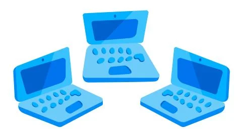 Three cartoon-style laptops in different angles Stock Illustration