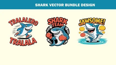Three cartoonish aquatic predators with text on a light background bundle design Stock Illustration