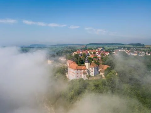 Three castles seen over cloud sea in Dornburg, Thuringia Stock Photos