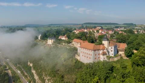Three castles seen over cloud sea in Dornburg, Thuringia Stock Photos