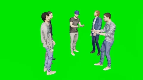 Three casual men conversing calmly now set on a 3d animated green screen Video stock 329596774