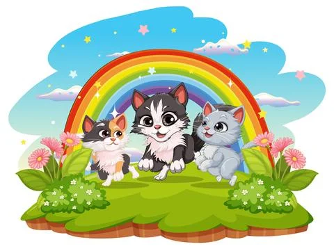 Three cat running in nature 스톡 일러스트