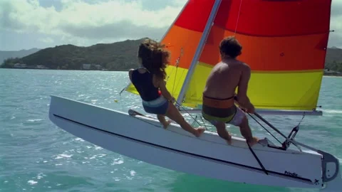 Three catamarans in ocean Stock Footage 163158791