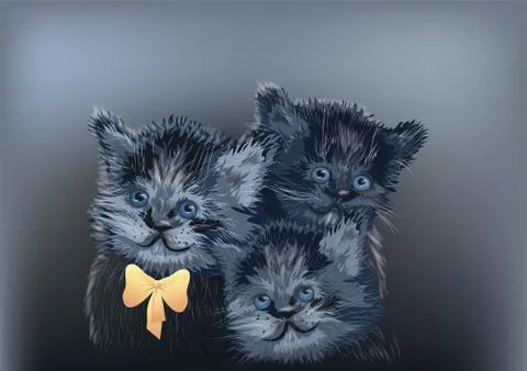 Three cats on dark Stock Illustration