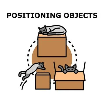 Three cats illustrating object positioning concepts Stock Illustration