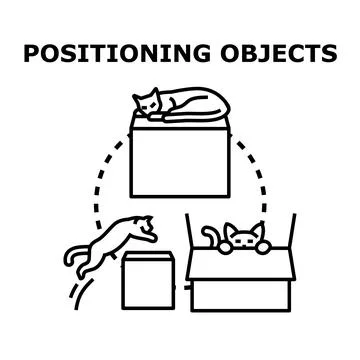 Three cats illustrating object positioning concepts Stock Illustration