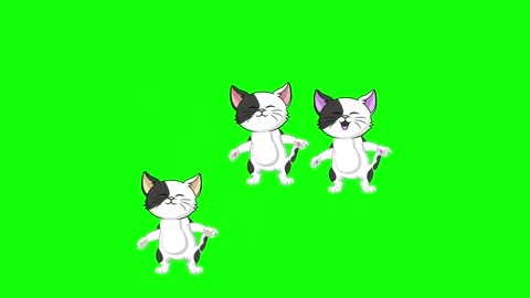 Three cats jump. 2d animation screen green Stock Footage
