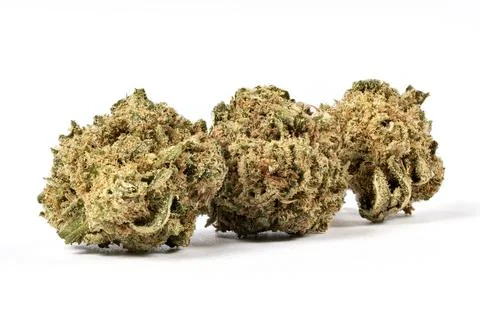 Three CBD flowers in row macro photography of from a Strawberry cannabis pl.. Stock Photos