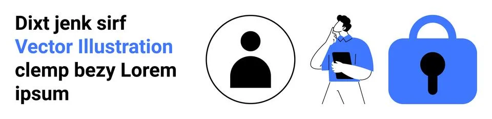Three central elements user profile icon, thinking person holding a clipboard Stock Illustration