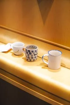 Three ceramic mugs Stock Photos