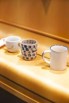 Three ceramic mugs Stock Photos