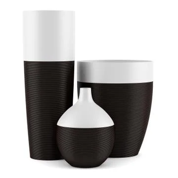 Three ceramic vases isolated on white background Stock Illustration