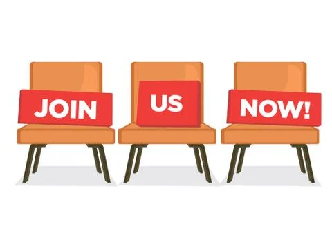 Three chairs with Join Us Now message. Hiring recruitment concept. Stock Illustration