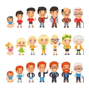 Three Characters Aging Set Stock Illustration