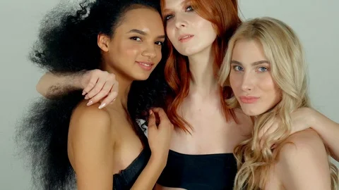 Three charming models posing Stock Footage 88863993