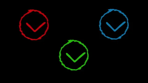 Three check marks appear and disappear on black background, animated checkm.. Stock Footage 338006234