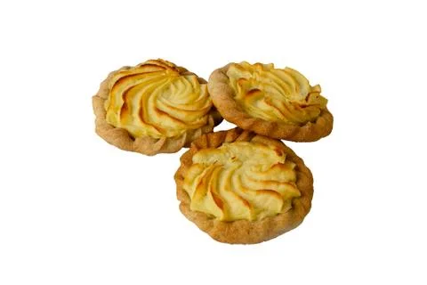Three cheesecakes with potatoes on a white background Stock Photos
