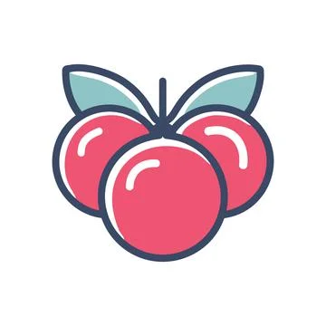 Three cherries. Illustration of three cherries with leaves. Represents a sw.. Stock Illustration