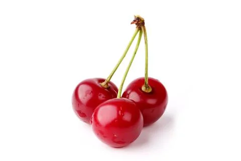 Three cherries isolated on white background farm organic product Stock Photos