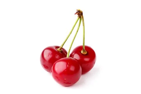 Three cherries isolated on white background farm organic product Stock Photos