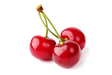 Three cherries isolated on white background farm organic product Stock Photos