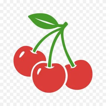 Three cherries with stem and leaf. Flat vector red cherry illustration for Stock Illustration