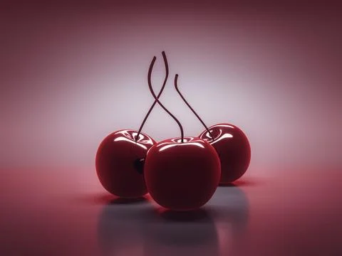 Three cherrys on the table 3d illustration 库存插图